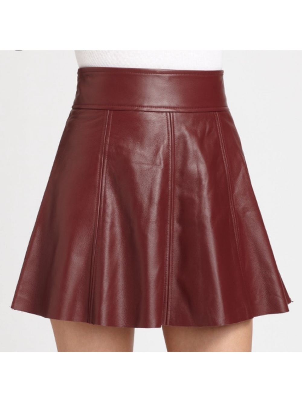 PJK Patterson J. Kincaid Wine  Leather A-Line Skirt medium polly mini